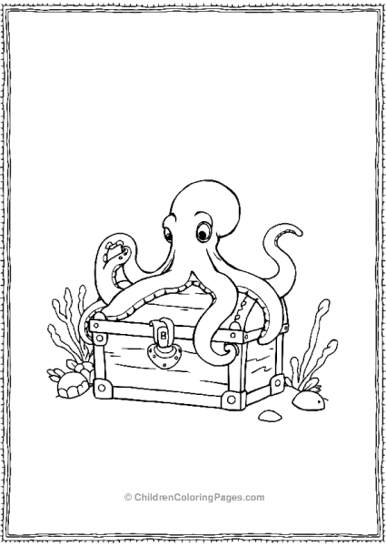 Octopus Resting On A Sunken Treasure Free PDF Printable