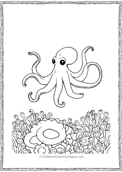 Octopus Swimming Above Field Of Sea Anemones Free PDF Printable