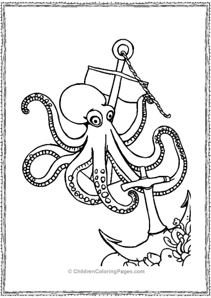 Octopus Swimming Near A Sunken Anchor Free PDF Printable