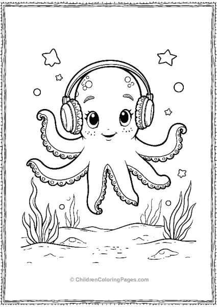 Octopus Wearing Headphones Free PDF Printable