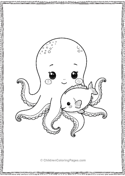 Octopus With Blushing Cheeks Hugging A Fish Free PDF Printable