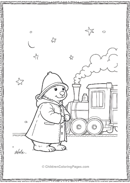 Paddington In Front Of A Small Train Free PDF Printable