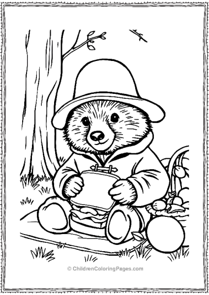 Paddington With Sandwich Fruits Doing Picnic Free PDF Printable