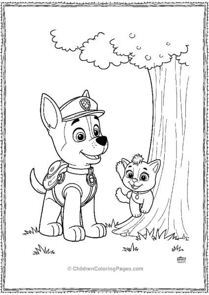 Paw Patrol Chase Helping A Kitten Stuck In Tree Free PDF Printable