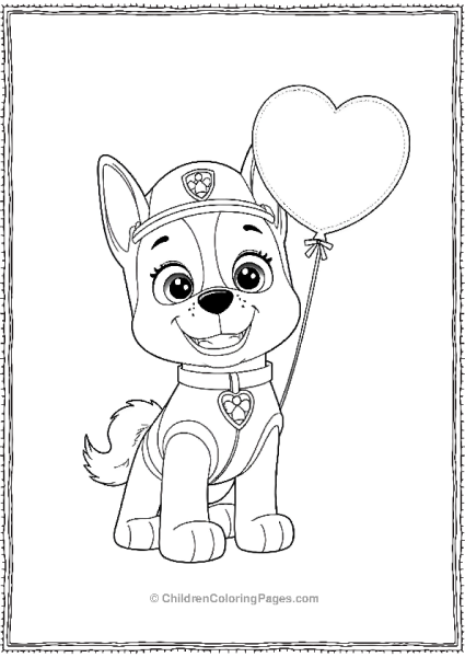 Paw Patrol Chase Holding A Heart Shaped Baloon Free PDF Printable