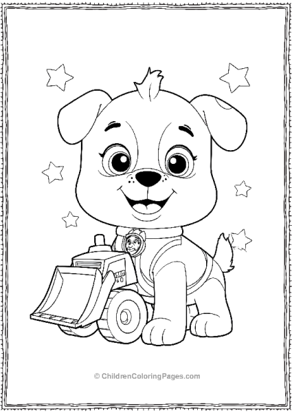 Paw Patrol Rubble Holding A Toy Bulldozer Free PDF Printable