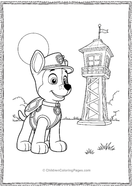 Paw Patrol Ryder Standing Besides The Paw Patrol Tower Free PDF Printable