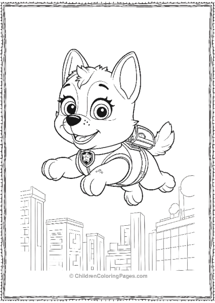 Paw Patrol Skye Flying Over A City Sky Free PDF Printable