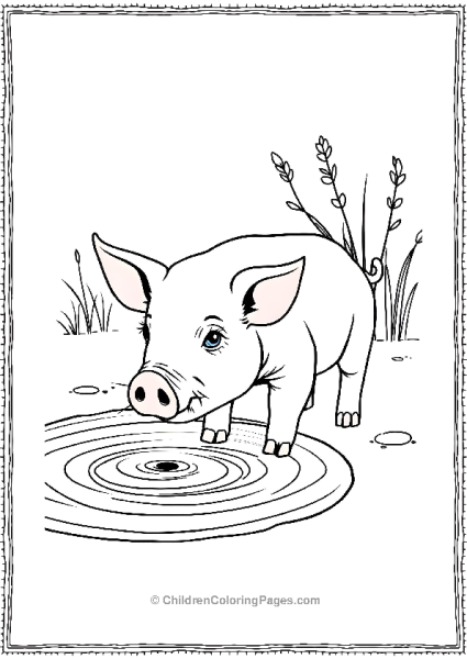 Pig Drinking Water From A Small Pond Free PDF Printable