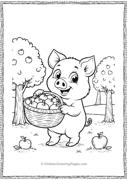 Pig Holding A Basket Of Apples Free PDF Printable