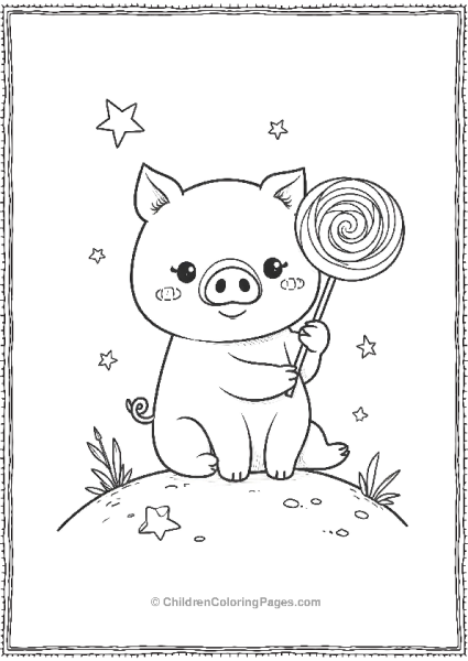 Pig Holding A Big Lollipop Free PDF Printable