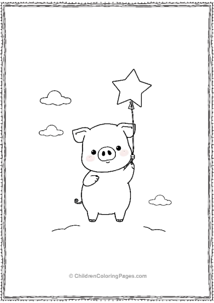 Pig Holding A Tiny Star Shaped Balloon Free PDF Printable