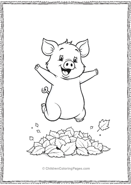 Pig Jumping In Pile Of Leaves Free PDF Printable