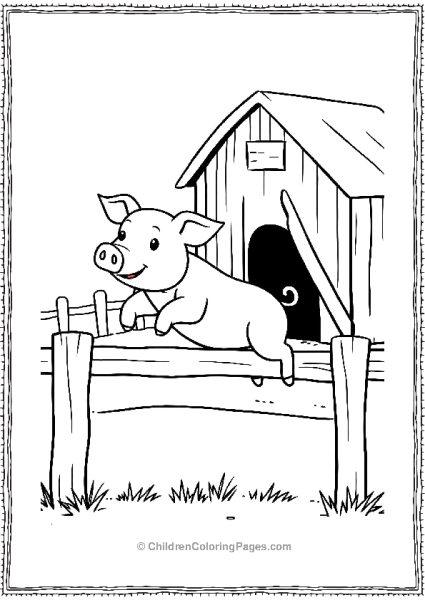 Pig Jumping Over A Fence Free PDF Printable