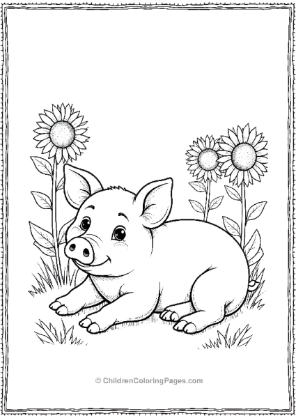 Pig Lying In Patch Of Sunflower Free PDF Printable