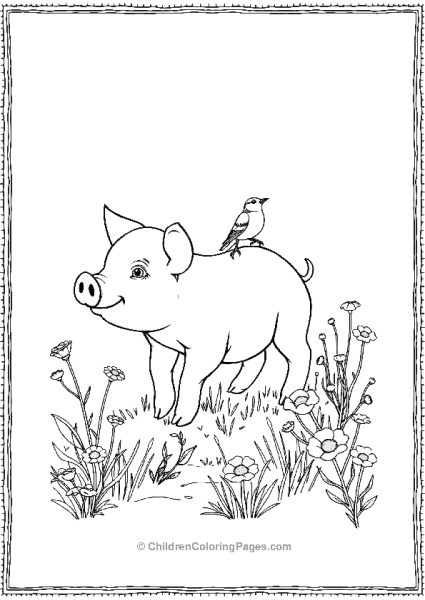 Pig Playing In Patch Of Wild Flowers Free PDF Printable