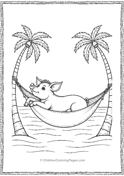 Pig Relaxing In A Hammock Free PDF Printable