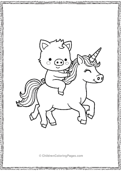 Pig Ridding On A Unicorn Free PDF Printable