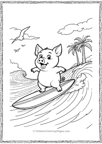 Pig Riding A Surfboat In Waves Free PDF Printable