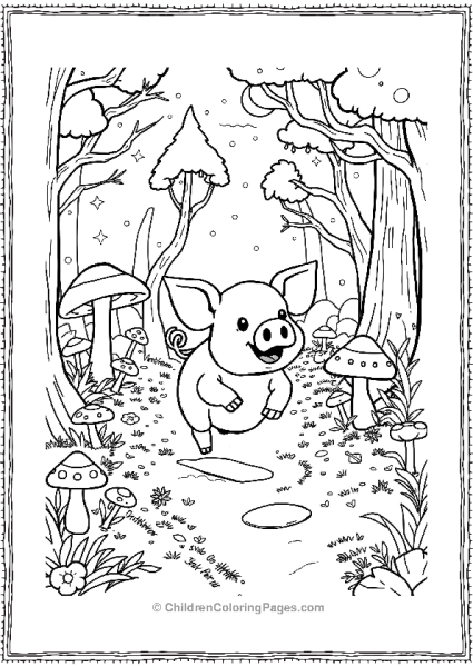 Pig Running Through A Magical Forest Free PDF Printable