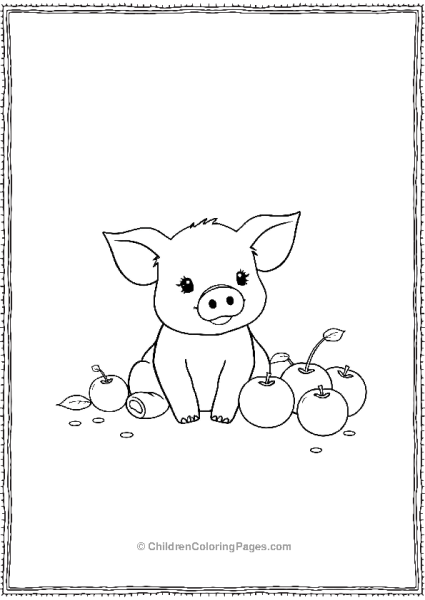 Pig Sitting In A Small Pile Of Apples Free PDF Printable