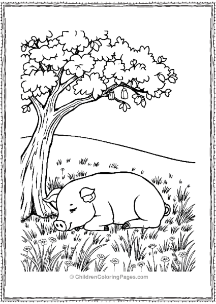 Pig Sleeping Under Tree Free PDF Printable