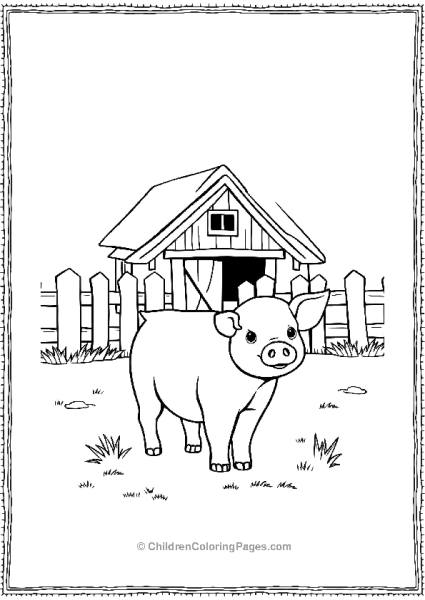 Pig Standing In Front Of A Farmhouse Free PDF Printable