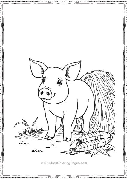 Pig Standing Next To A Hay Pile Free PDF Printable