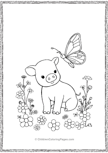 Pig With Buttefly And Flowers Free PDF Printable