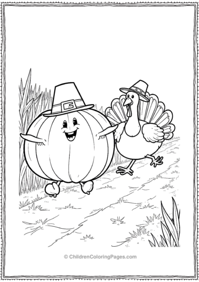 Pumpkin-And-Turkey-Having-A-Race-Through-A-Field Free PDF Printable