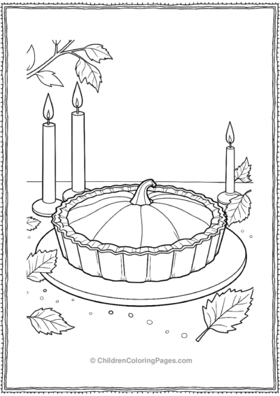 Pumpkin-Pie-With-Autumn-Leaves-And-Candles Free PDF Printable