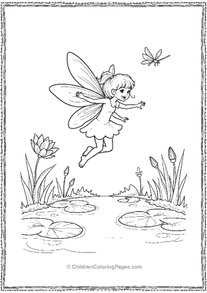 Realistic Fairy Flying Over A Pond With Lily Pads Free PDF Printable