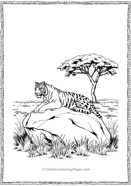 Realistic Tiger Resting On A Large Rock Free PDF Printable