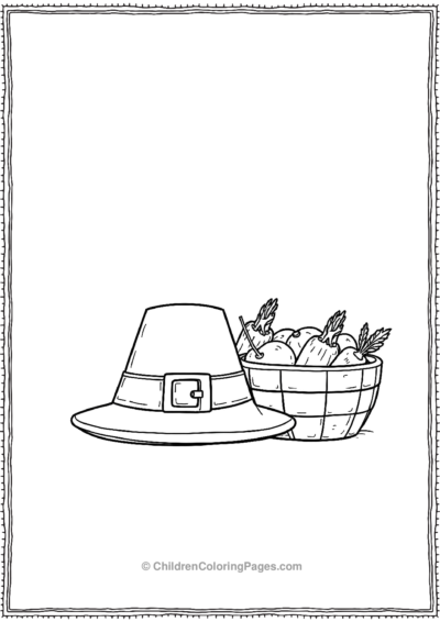 Simple-Outline-Of-A-Pilgrim-Hat-Next-To-A-Basket Free PDF Printable