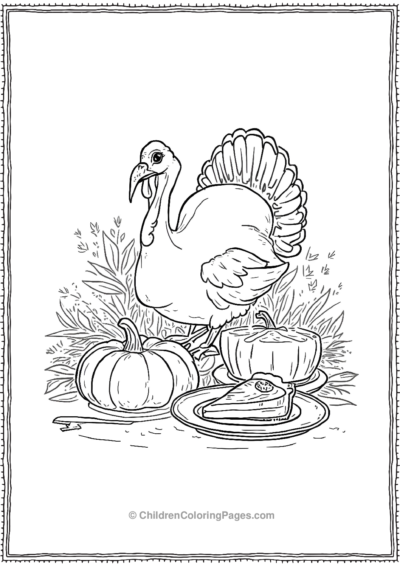 Simplified-Outline-Of-A-Turkey-And-Pumpkin-Pie Free PDF Printable