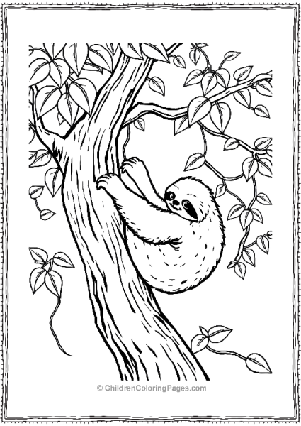 Sloth Curled Up On A Tree Free PDF Printable