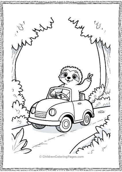 Sloth Driving A Tiny Car Free PDF Printable