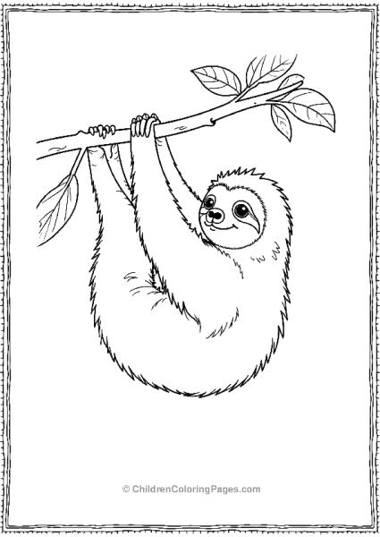 Sloth Hanging From A Branch In A Forest Free PDF Printable