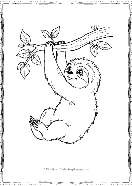 Sloth Hanging From A Tree Branch Free PDF Printable