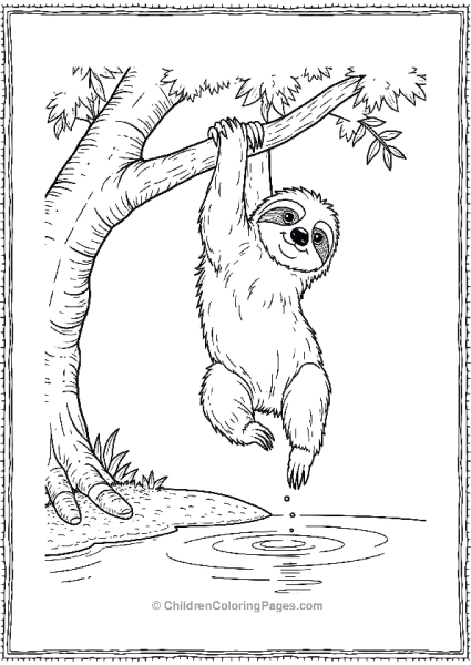 Sloth Hanging Low From A Tree Dipping Its Paws In Water Free PDF Printable