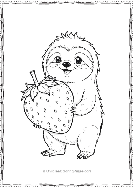 Sloth Holding A Giant Strawberry Free PDF Printable