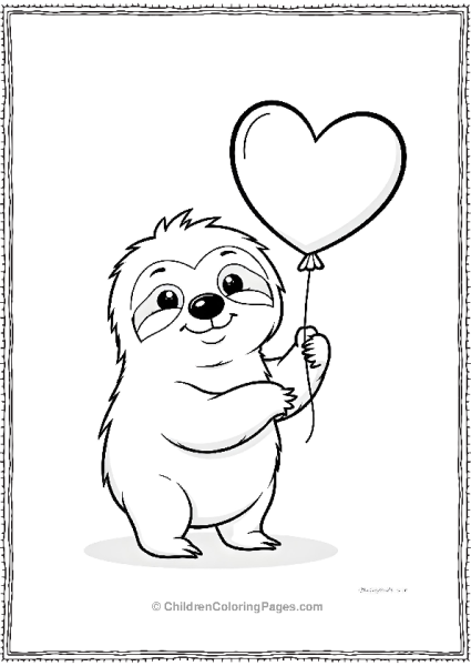 Sloth Holding A Heart Balloon Free PDF Printable