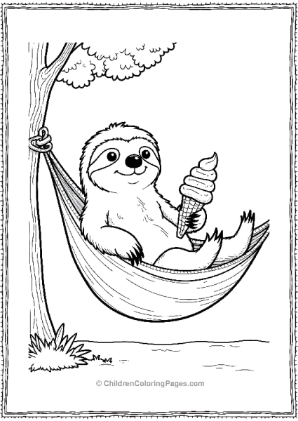 Sloth Holding A Ice Cream Free PDF Printable