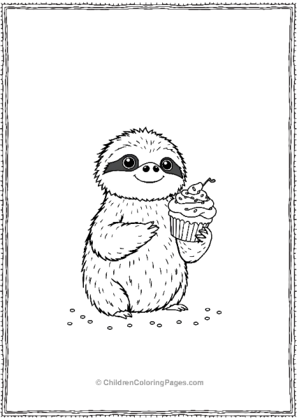 Sloth Holding A Tiny Cupcake Free PDF Printable