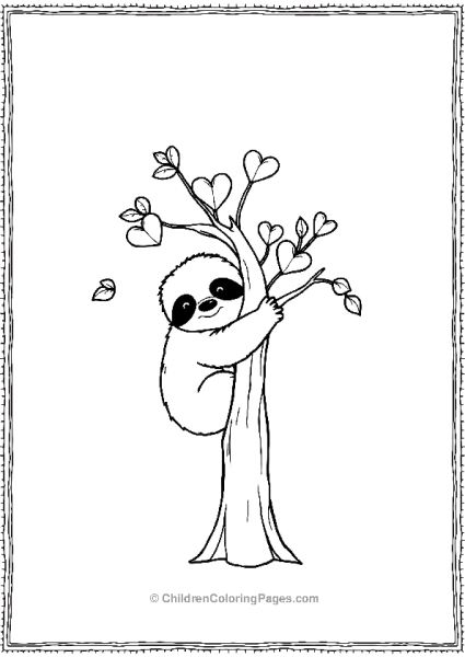 Sloth Hugging A Heart Tree Free PDF Printable