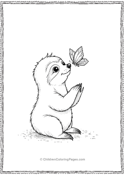 Sloth Looking At Tiny Butterfly Landing On Its Nose Free PDF Printable