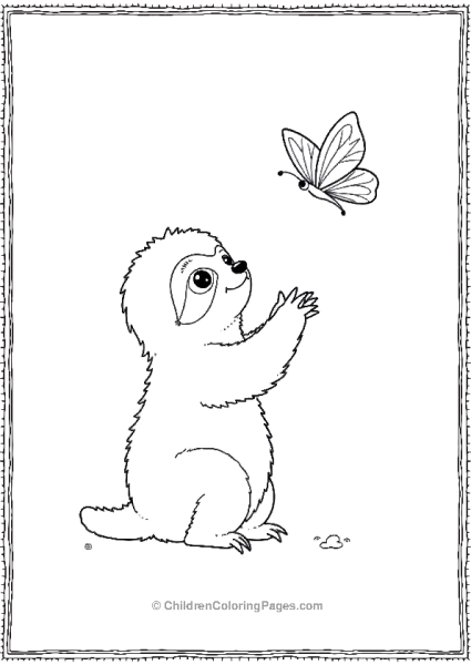 Sloth Reaching Up A Flying Butterfly Free PDF Printable