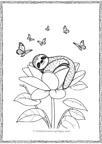 Sloth Relaxing On A Giant Flower Free PDF Printable