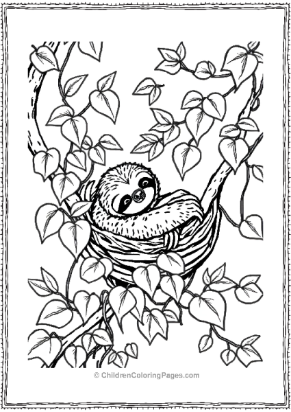 Sloth Resting In A Cozy Nest Free PDF Printable