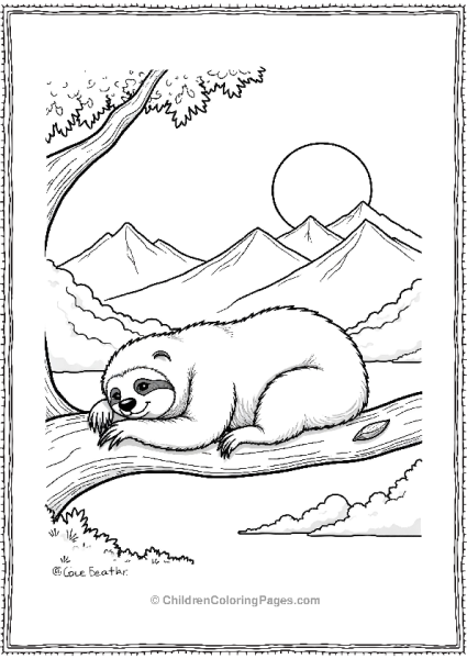 Sloth Resting On A Branch With Moutains In Background Free PDF Printable